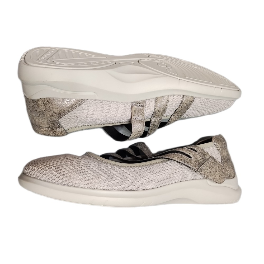 Aravon Power Comfort Mary Jane Flats Womens Size 8EE Gray White Hook & Loop